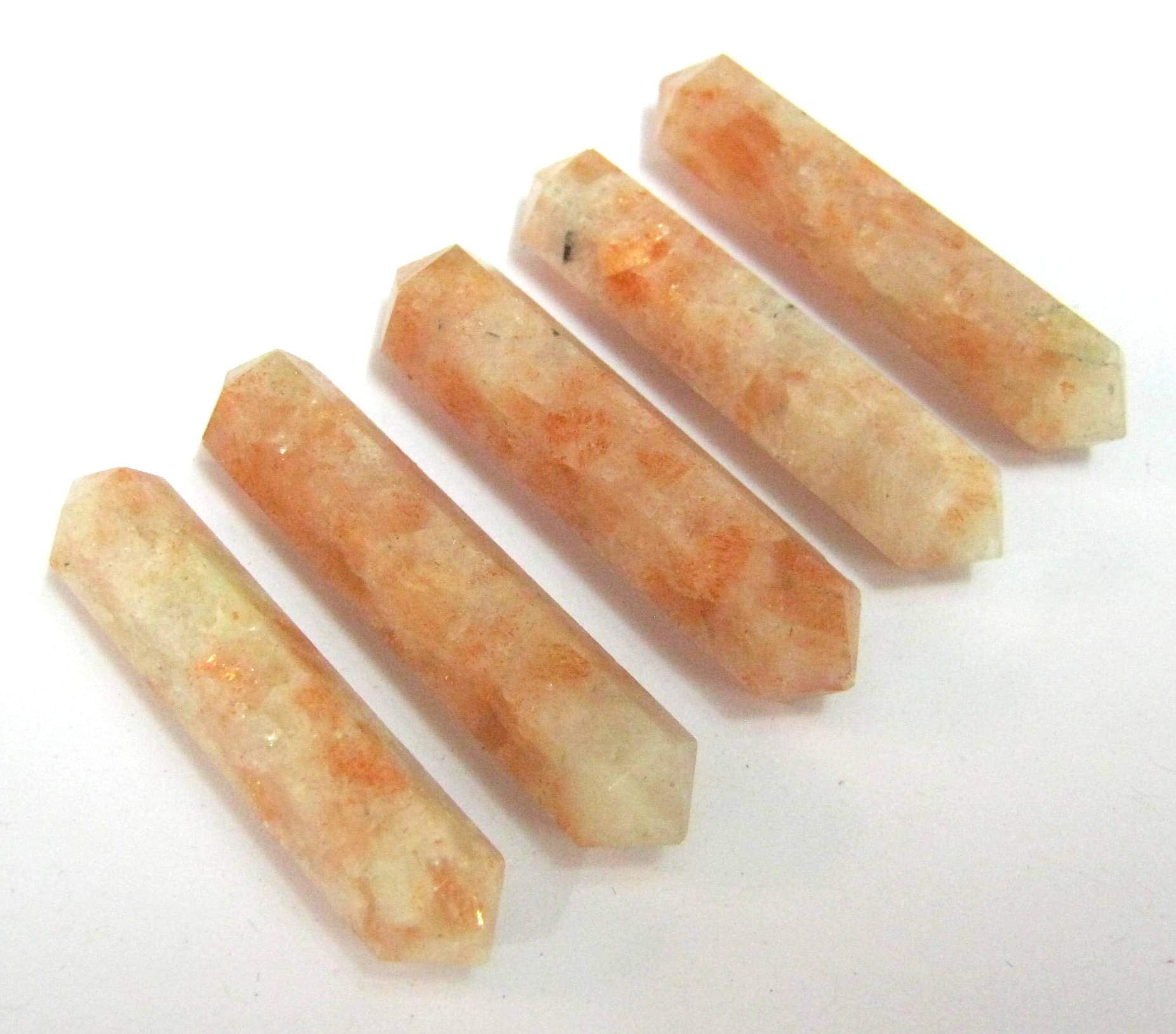 CRYSTALMIRACLE five sunstone double-terminated points for grounding and creative flow.