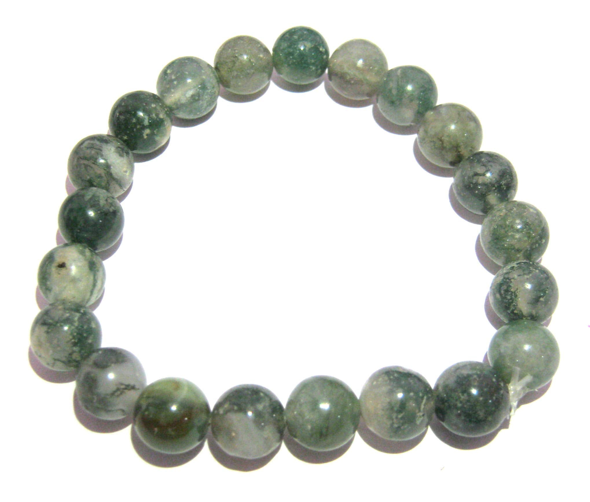 CRYSTALMIRACLE Moss Agate bracelet on wrist highlighting natural beauty and balance