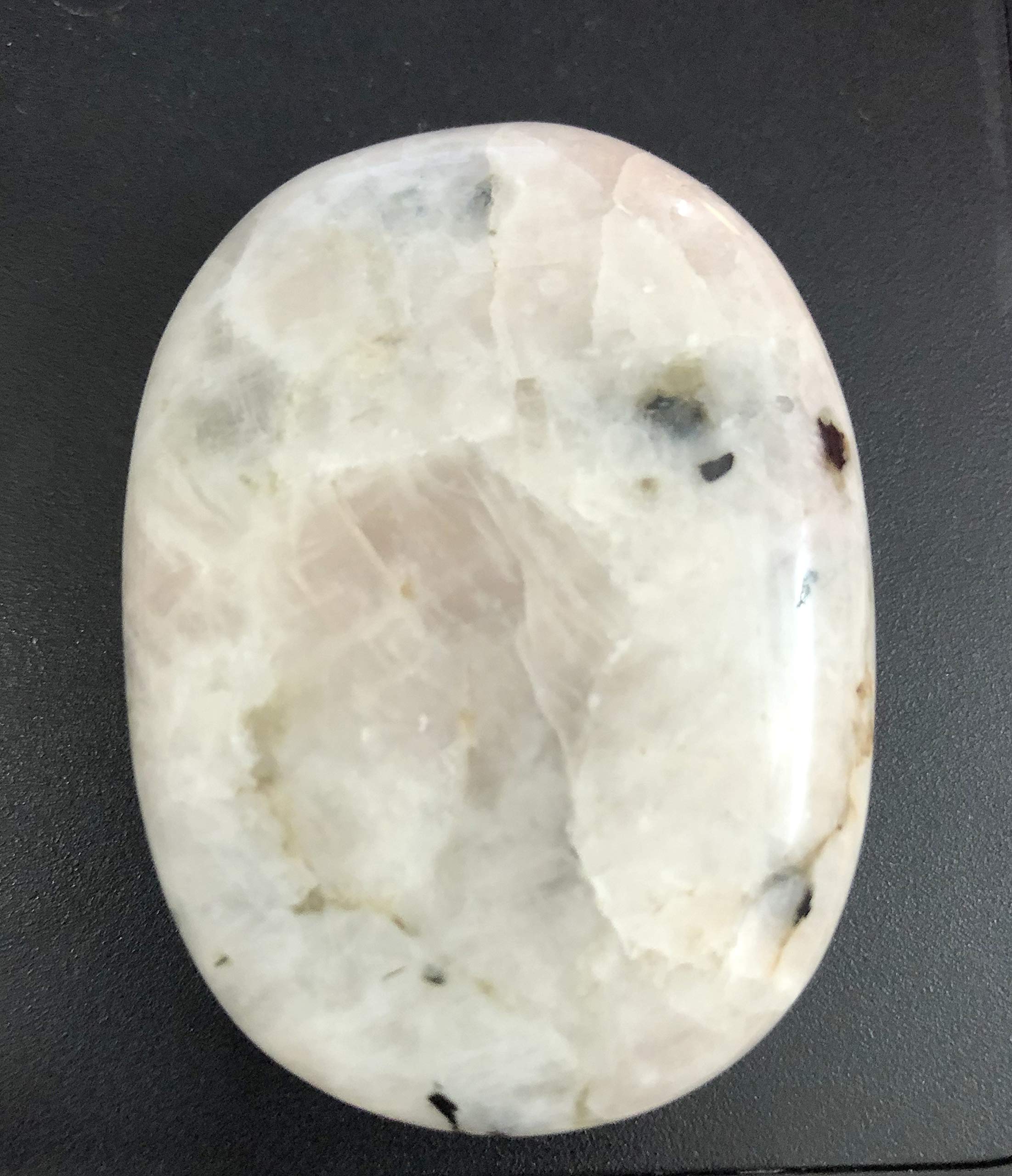 CRYSTALMIRACLE Rainbow Moonstone PalmStone enhances meditation and spiritual focus.