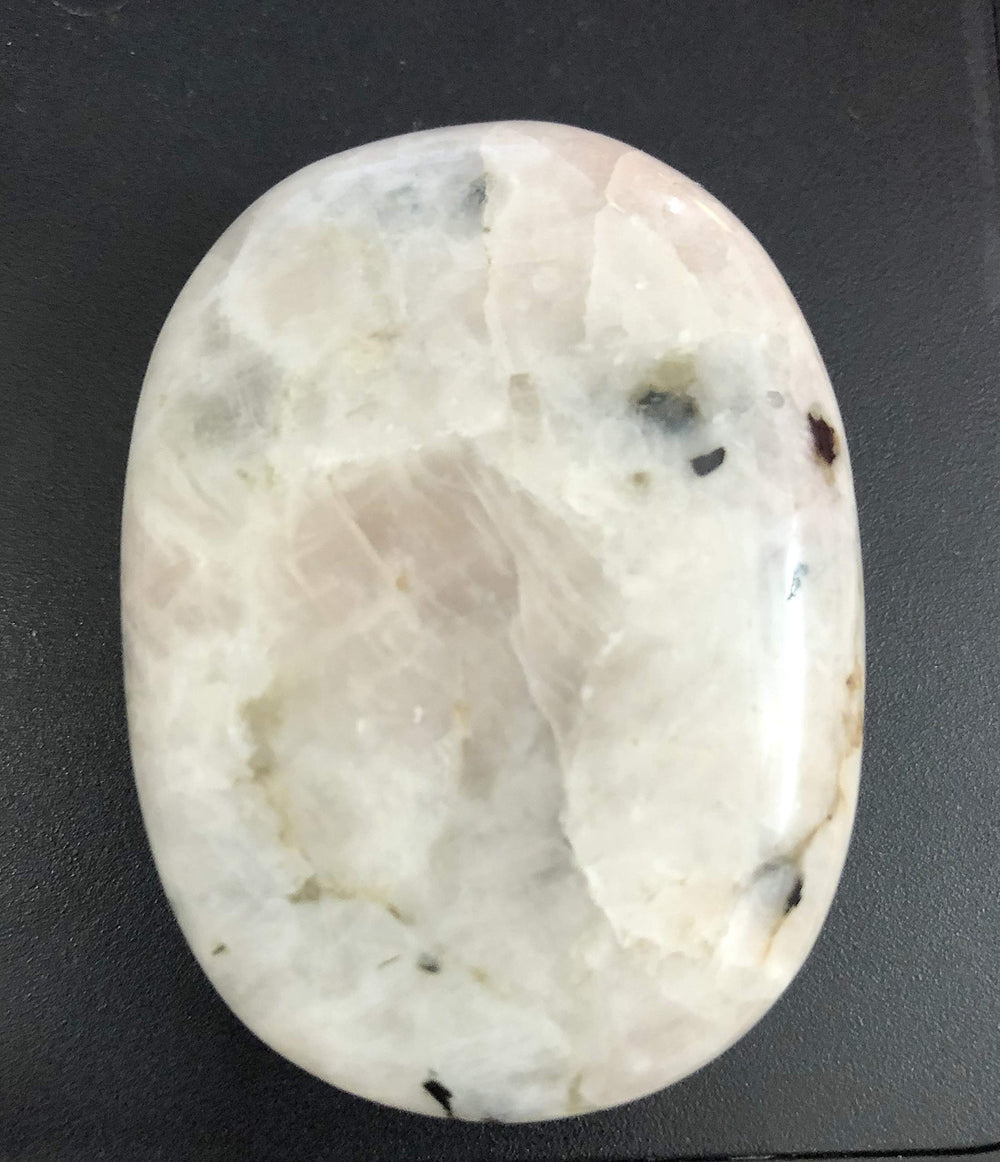 CRYSTALMIRACLE Rainbow Moonstone PalmStone enhances meditation and spiritual focus.