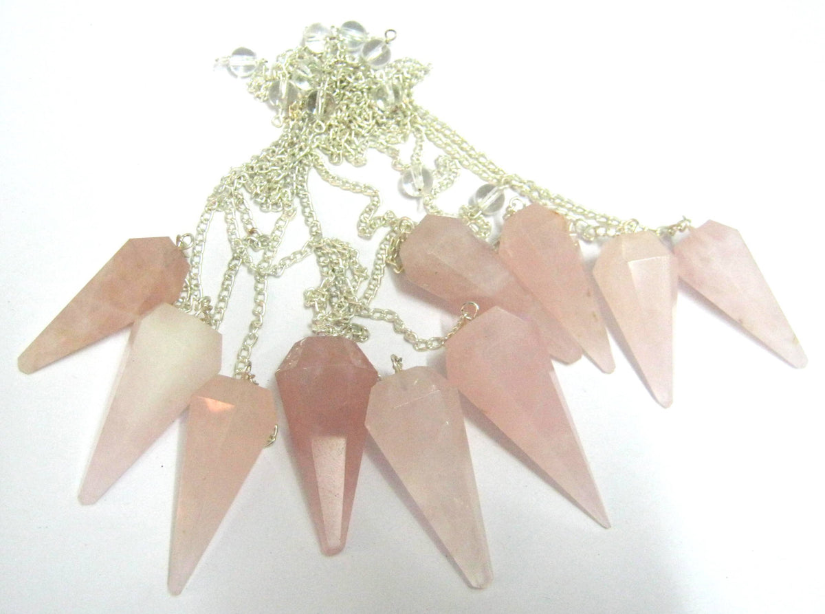 CRYSTALMIRACLE rose quartz cone pendulums for chakra alignment and meditation