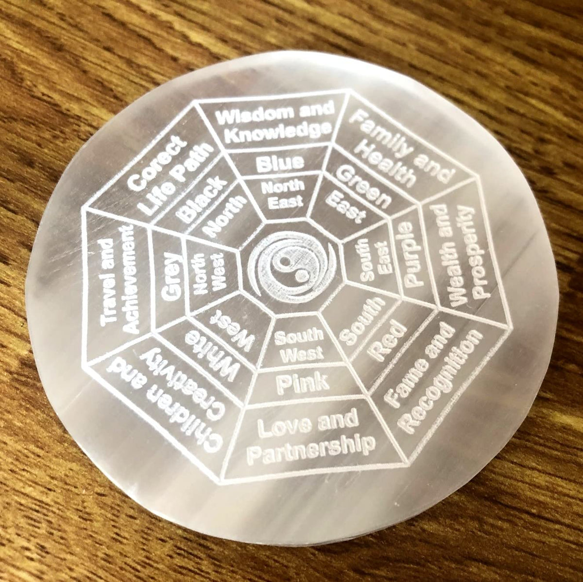 CRYSTALMIRACLE selenite round etched charging plate for grounding energy during meditation