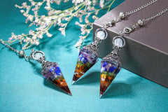 CrystalTears Reiki healing pendulum hexagonal form for meditative clarity and guidance.