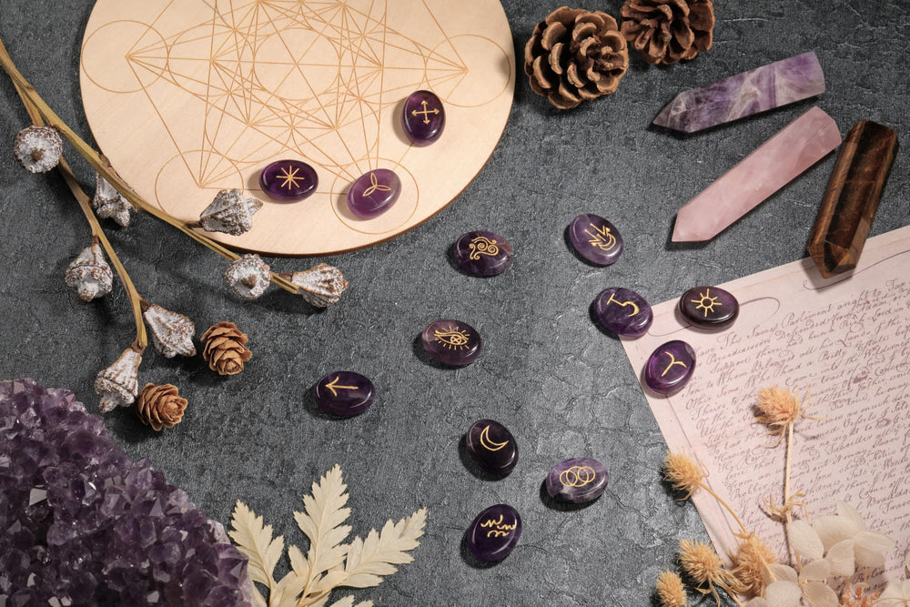 CrystalTears Rose Quartz rune stones close-up for soothing energy and rituals.