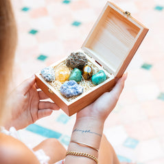 Crystalya blue calcite and pyrite rough stones showing natural textures for focused energy