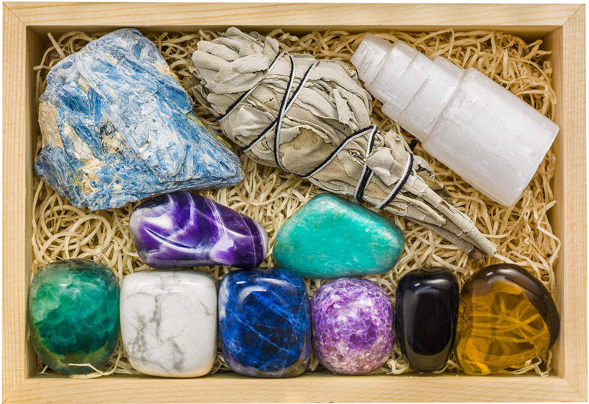 Crystalya calming sleep crystals in a gift box for tranquil space decoration.