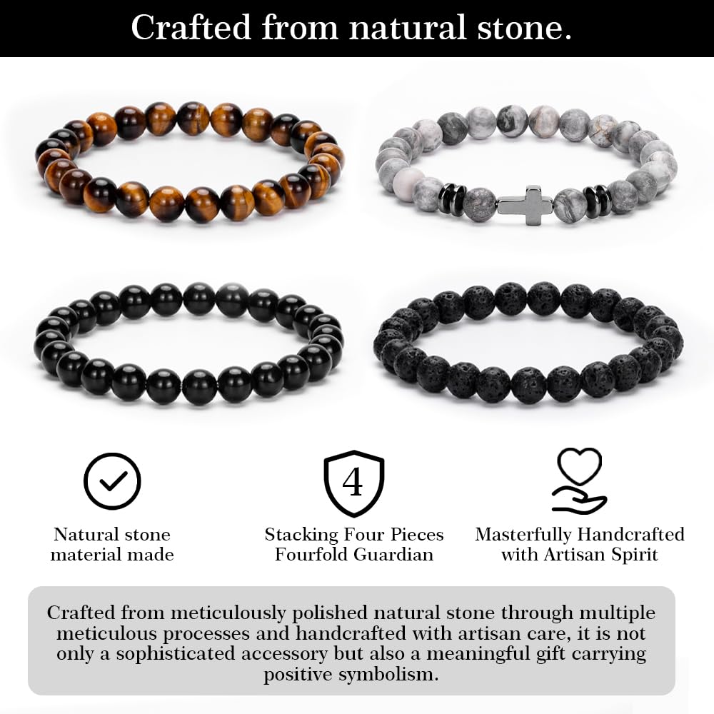 Crystery lava rock bracelet adds rugged texture to outfits.
