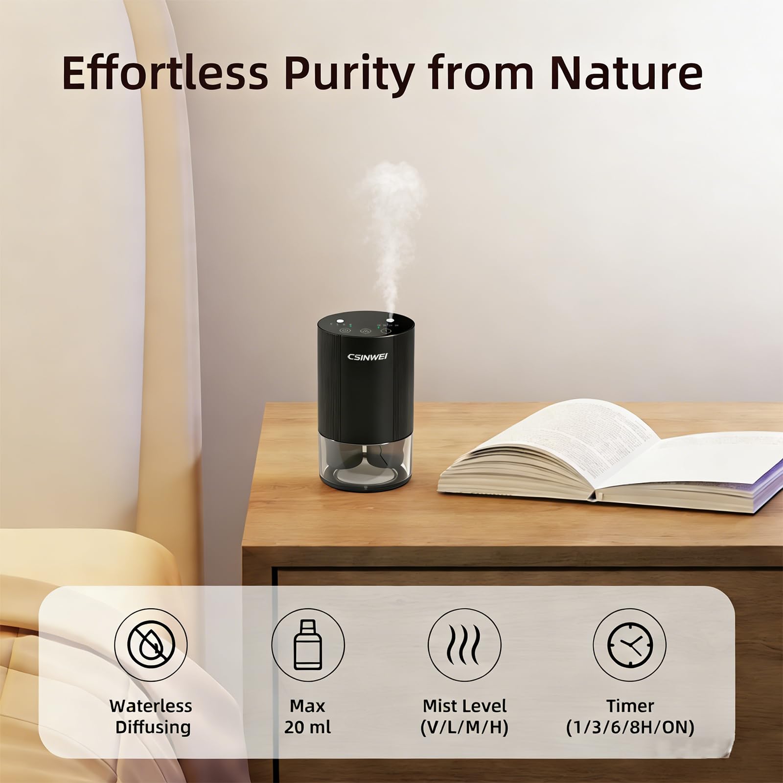 csinwei dual-nozzle diffuser top panel with touch control for easy scent switching