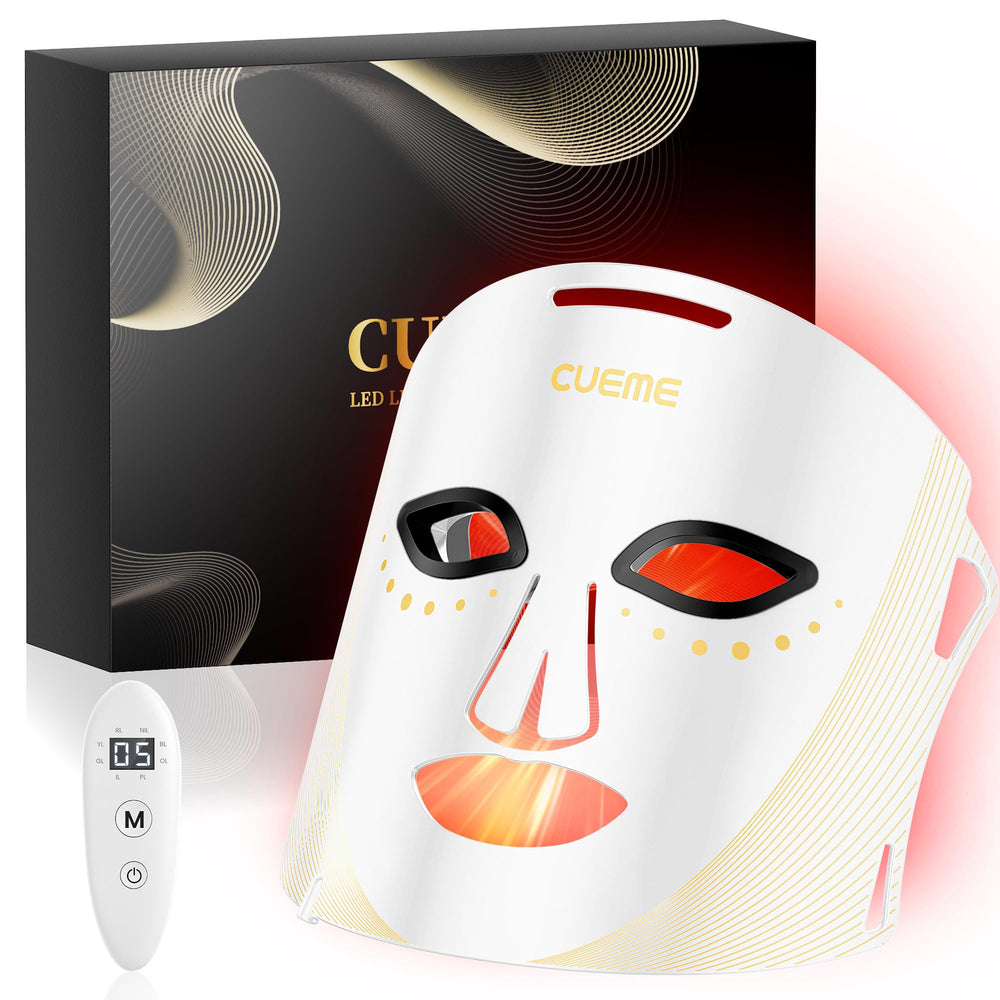 CUEME LED light therapy mask for at-home wrinkle reduction.