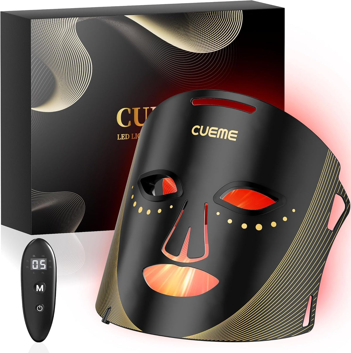 CUEME red-light therapy face mask close-up shows comfortable design for skincare routines