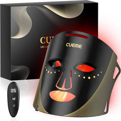 CUEME red-light therapy face mask close-up shows comfortable design for skincare routines