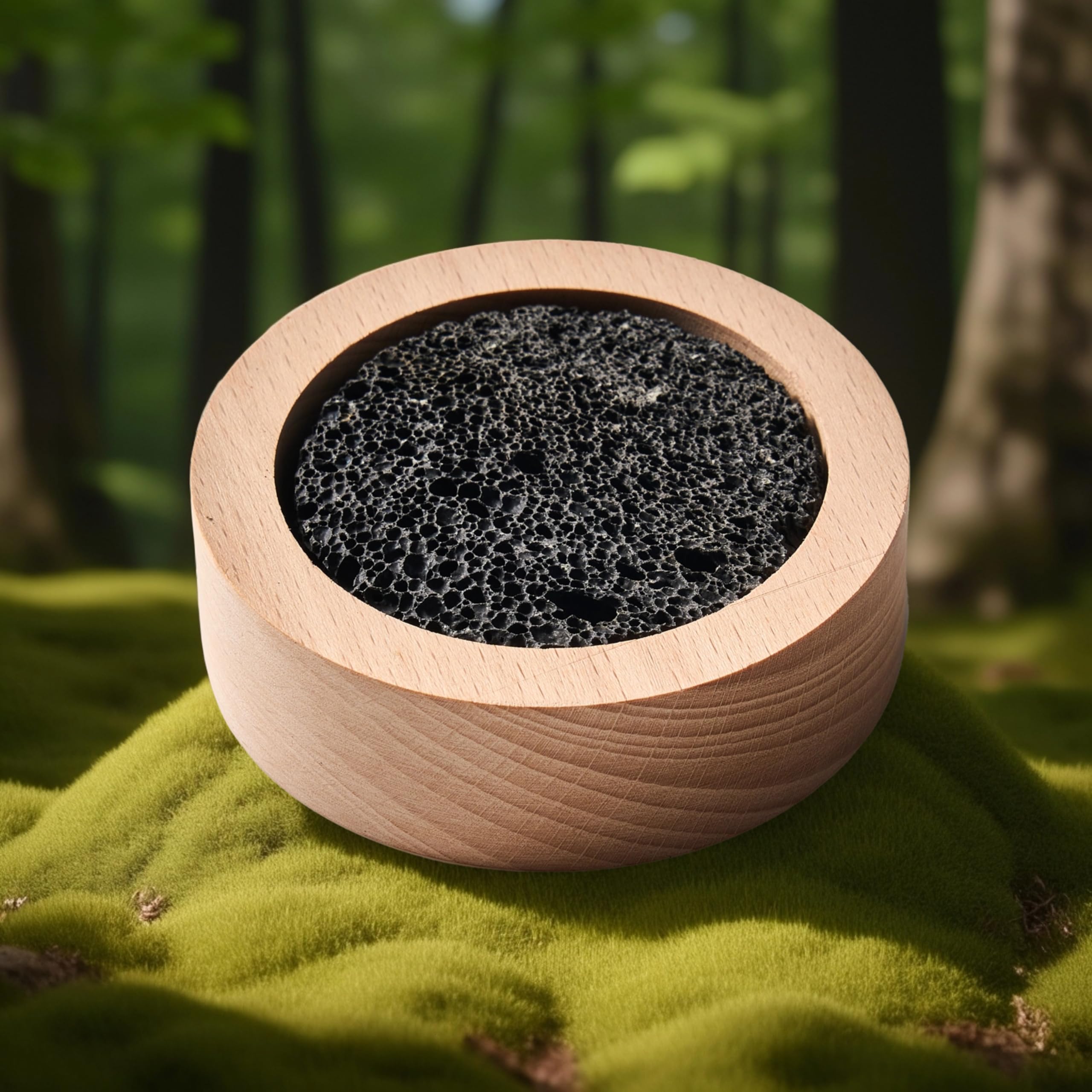 Office decor with lava rock diffuser and wooden base.