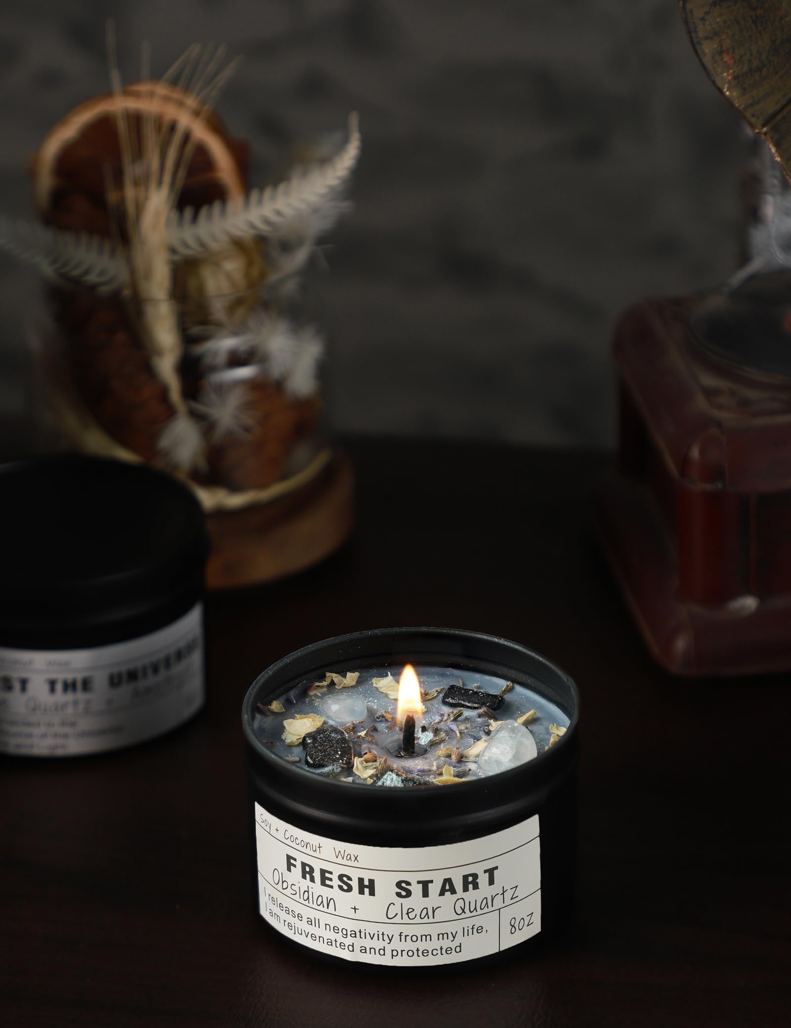 CULACEE Crystal Candles vegan soy wax 8oz candle for clean burn.