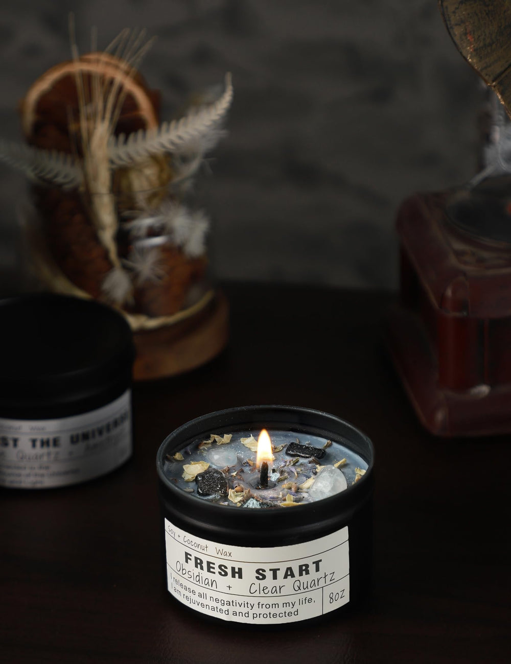 CULACEE Crystal Candles vegan soy wax 8oz candle for clean burn.