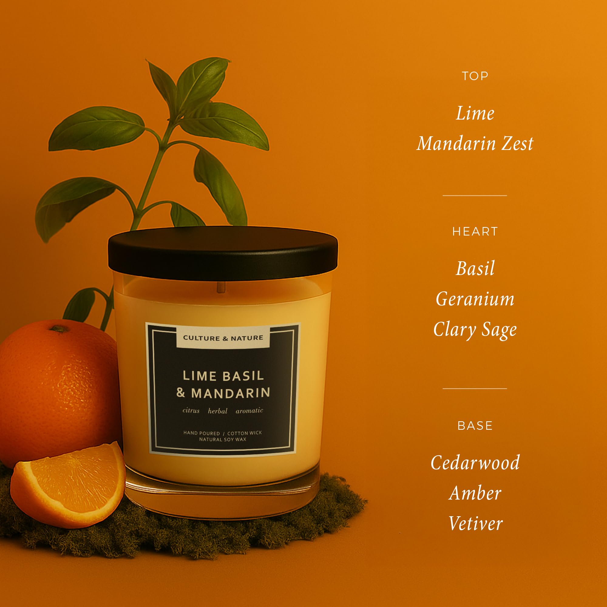 Culture & Nature eco cotton-wick delivering steady burn and minimal soot.