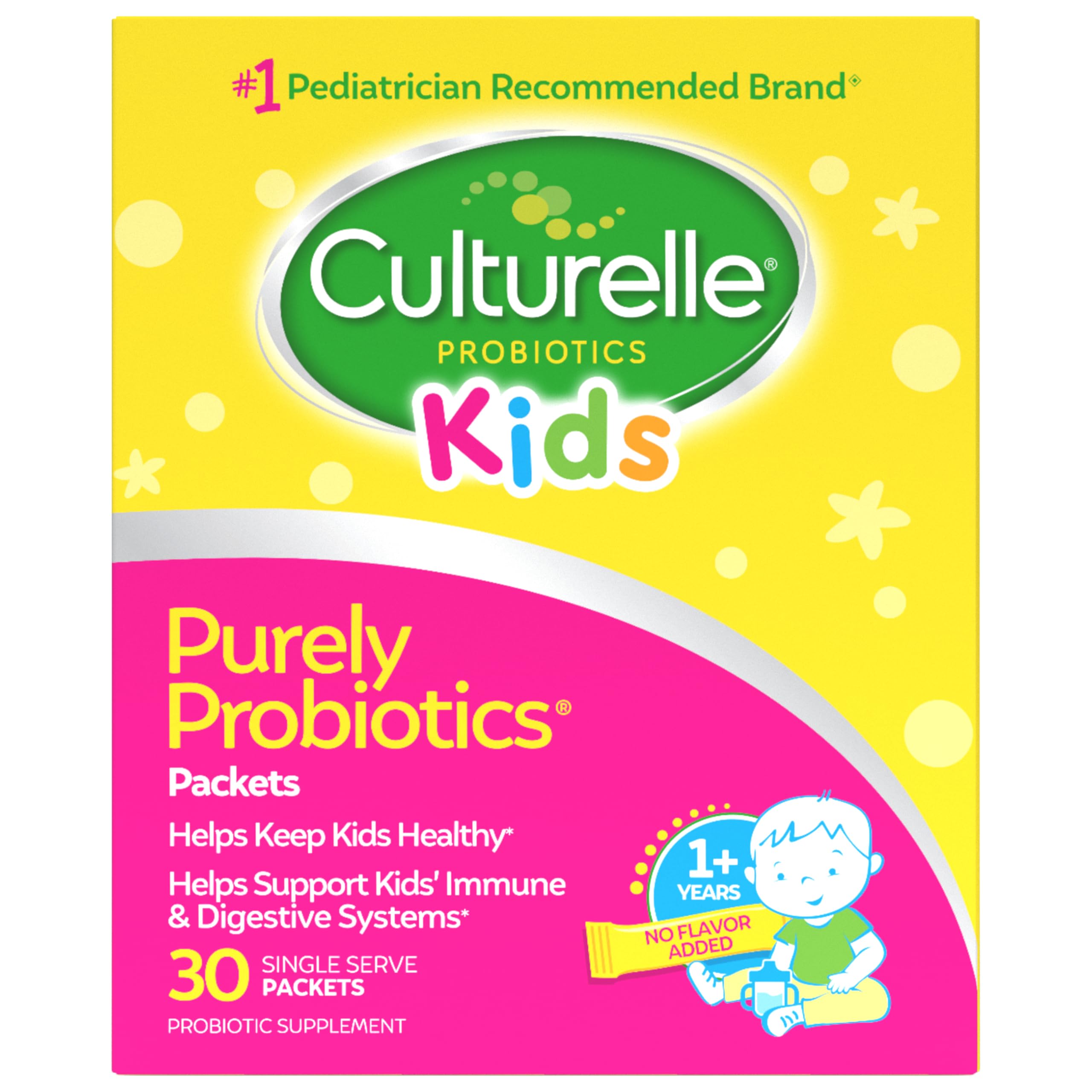 Culturelle Kids Daily Probiotic Packets 3Plus with sachets for on-the-go digestive support.