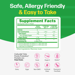 Culturelle Kids flavorless probiotic packets dissolving in yogurt or applesauce.