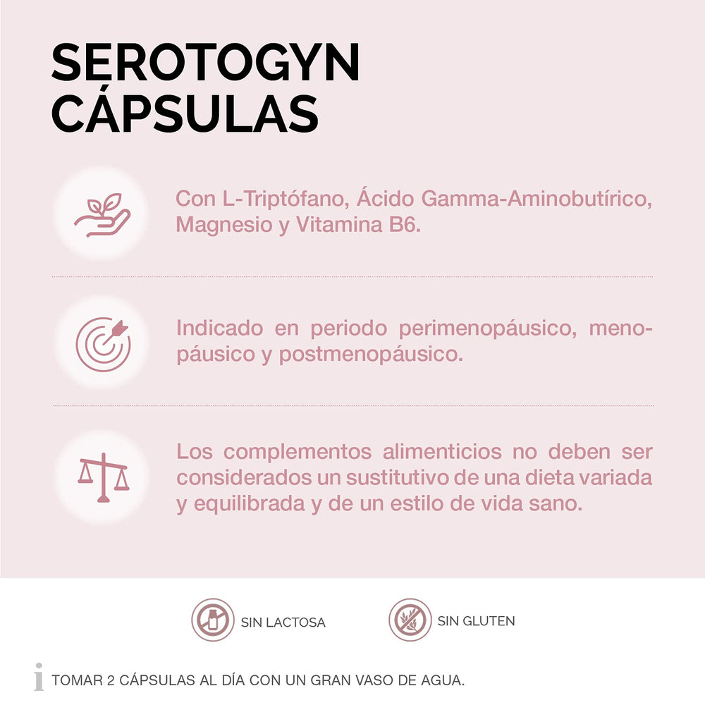 Cumlaude Serotogyn 60 capsules bottle back, ingredients may support daily balance.