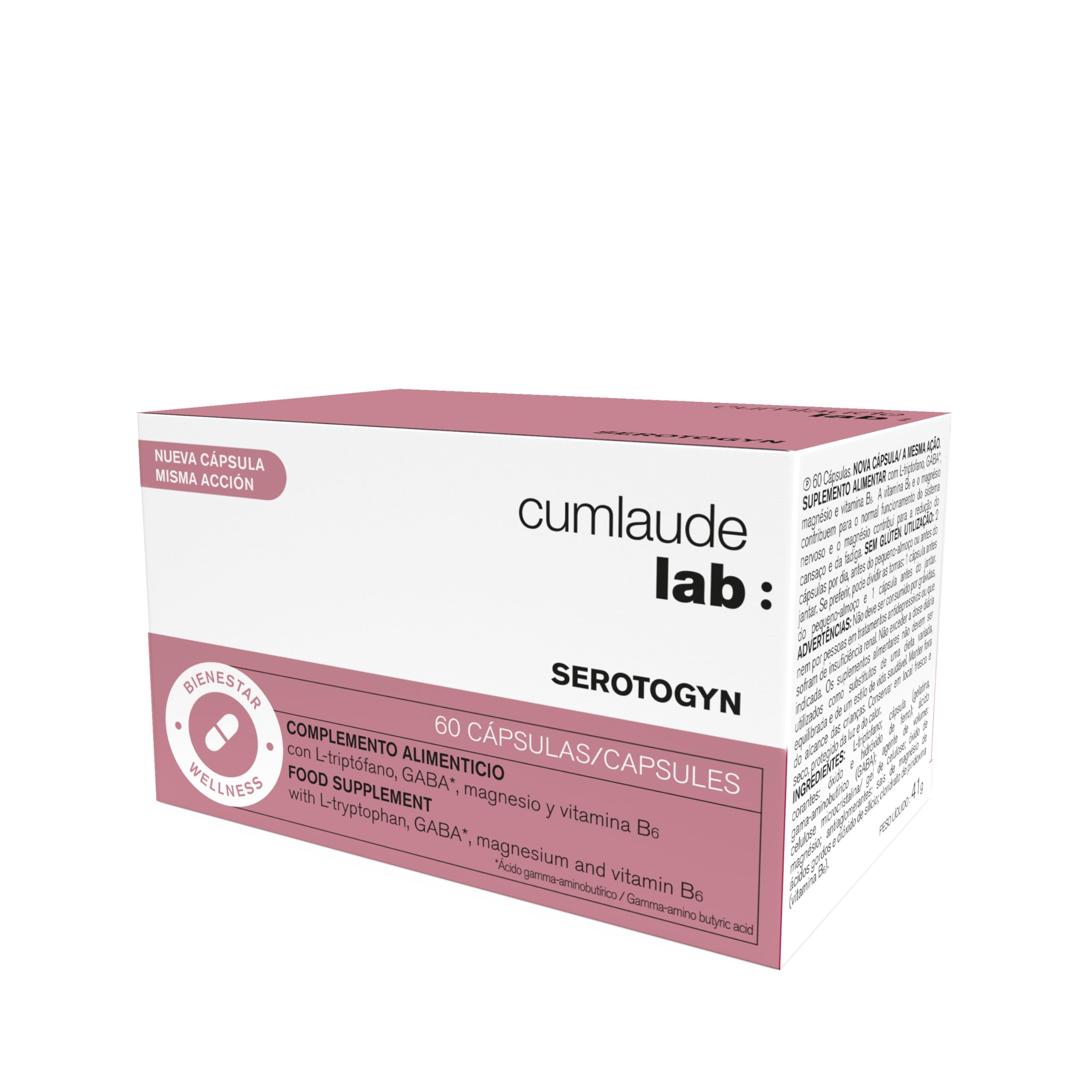 Cumlaude Serotogyn 60 capsules bottle front, may support nervous system function.