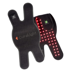 CURALIGHT red light therapy knee wrap for targeted pain relief during activity.