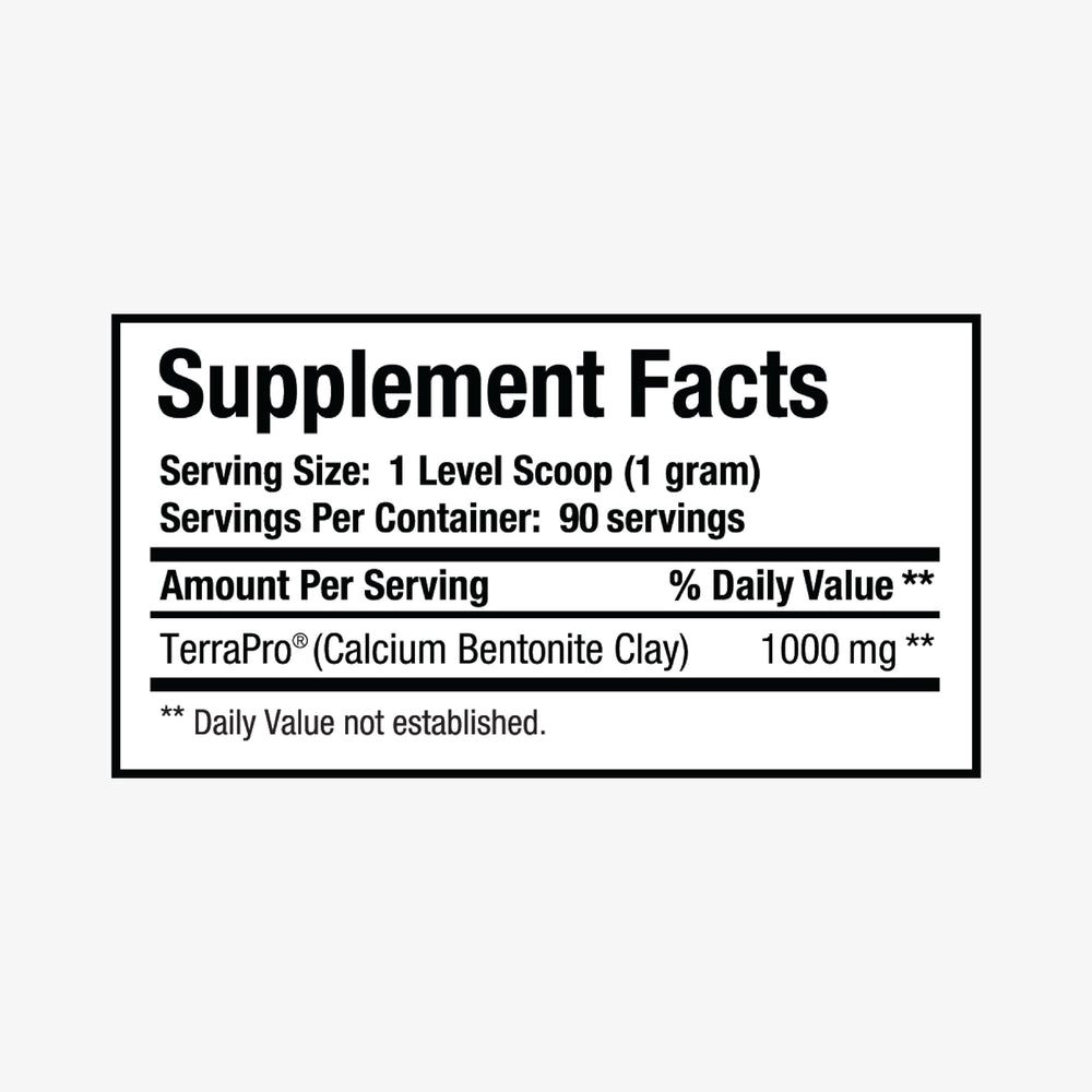 CurcuminPro TerraPro Bentonite Clay jar on shelf signaling long shelf life