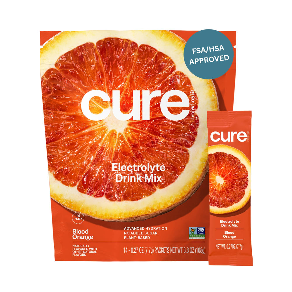 Cure Hydration blood orange packet for quick electrolyte replacement