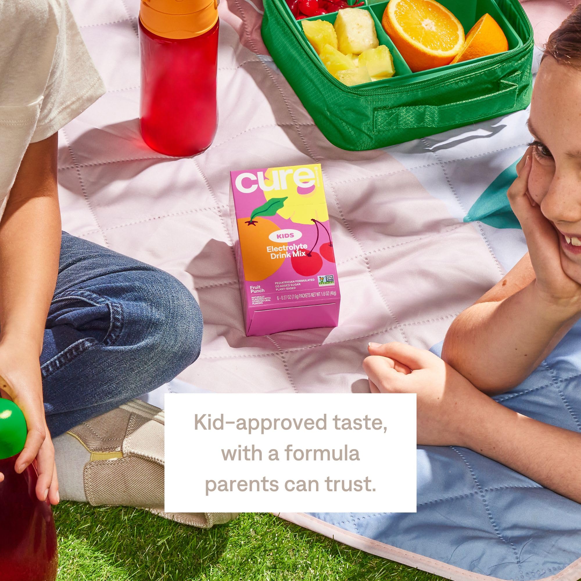 Cure Hydration label non-GMO, gluten-free, kosher certified closeup.