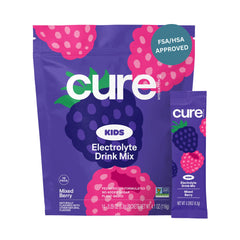 Cure Hydration Kids Mixed Berry packets dissolve quickly for on-the-go hydration.