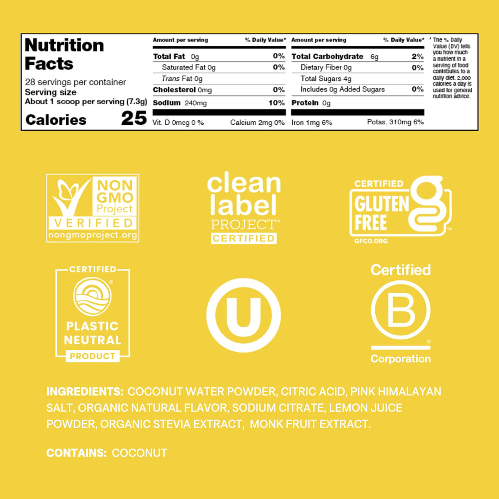 Cure Hydration Lemonade powder jar highlights convenient, no-added-sugar hydration you can mix anytime