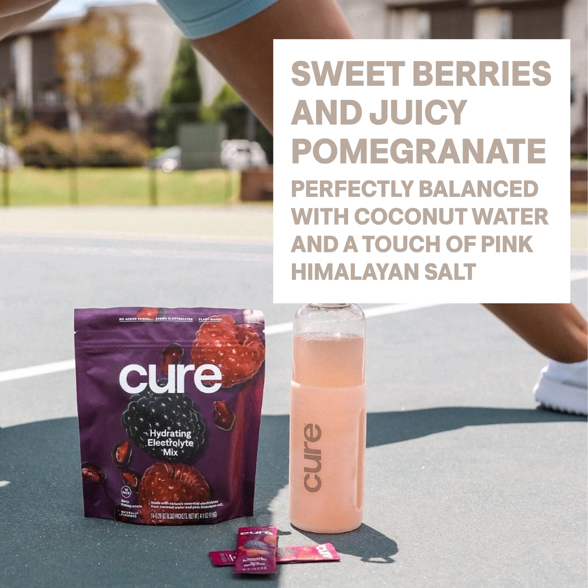 No added sugar Cure Hydration label highlights a cleaner hydration option