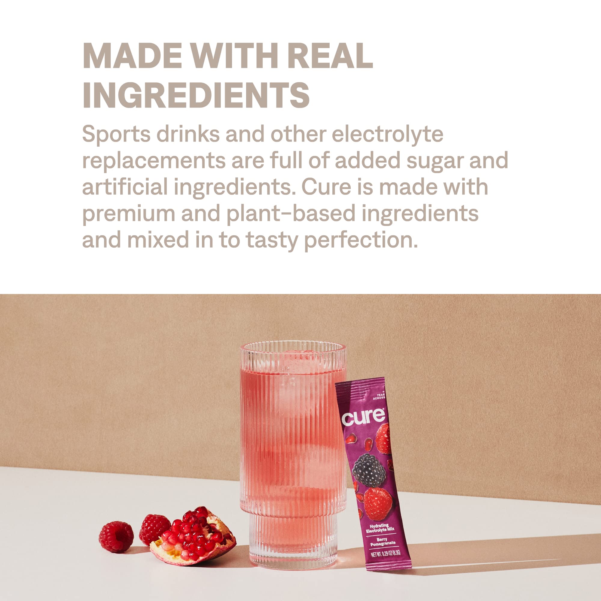 Gluten-free, paleo, kosher marks on Cure Hydration packaging