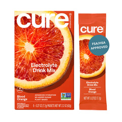 Cure Hydration sobres naranjas sanguinas para rehidratar con sabor natural.