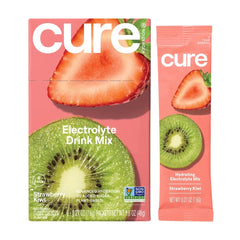 Cure Hydration strawberry kiwi packet ready to mix for on-the-go hydration.