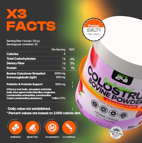 Cure24 Bovine Colostrum X3 powder scoop ready for mixing with beverages.