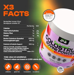 Cure24 Bovine Colostrum X3 powder scoop ready for mixing with beverages.