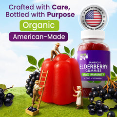 Cure24 Sambucus Gummies bottle close-up highlighting natural flavors.