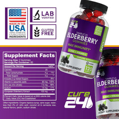 Cure24 Sambucus Gummies for kids daily dose in colorful chewables