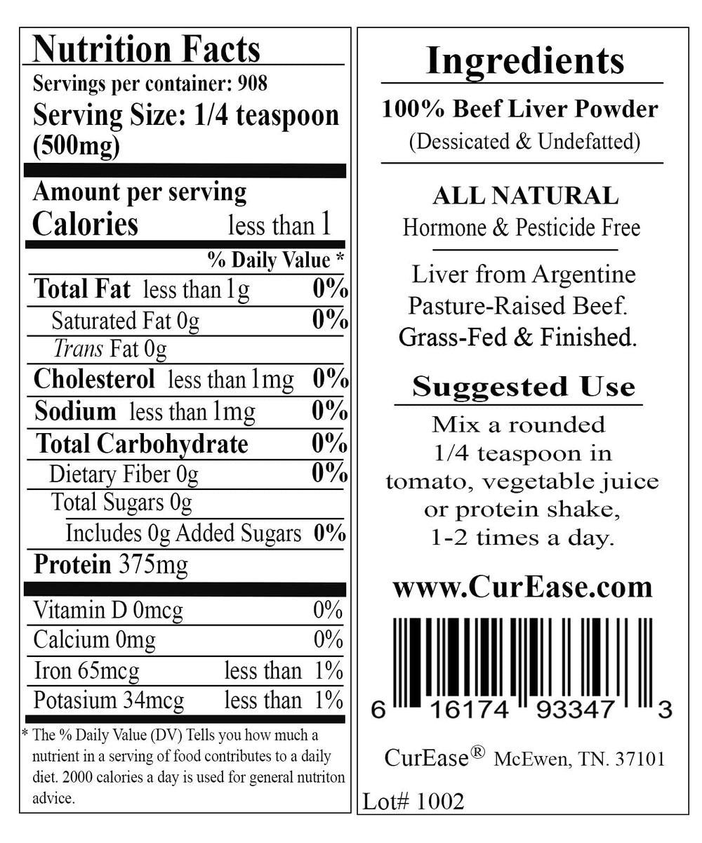 CurEase undefatted liver powder close-up highlighting nutrient-rich content.