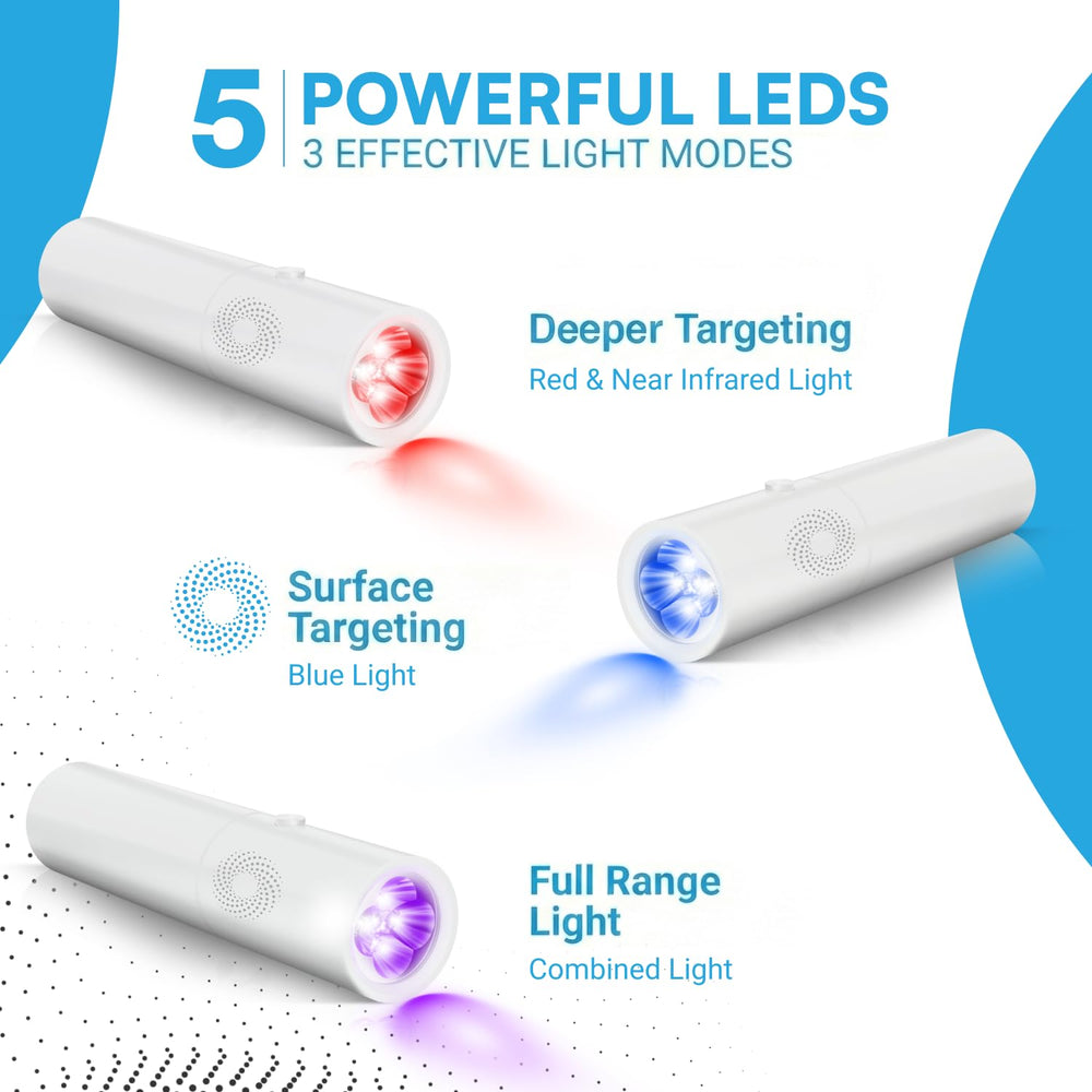 CureBio 2-in-1 design with attachment tip for targeted or broad sessions.