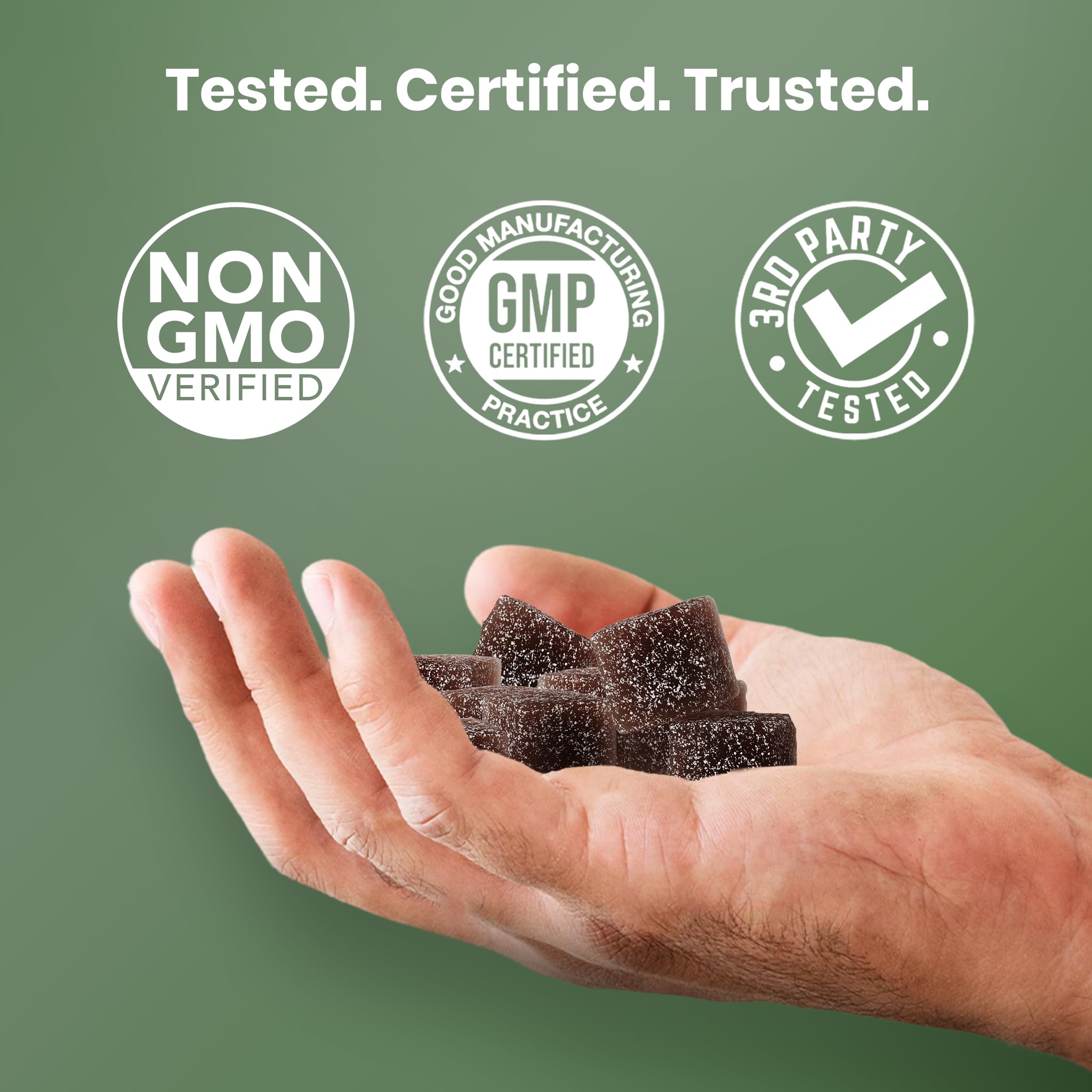 Cured 85 minerals shilajit gummies closeup highlighting mineral-rich profile.