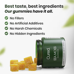 Cured Sea Moss Gummies raw sea moss sourced from pristine waters.
