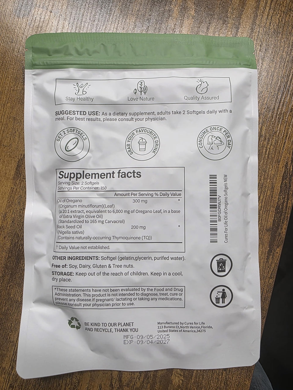 Third-party lab-tested seal on Cures For Life product