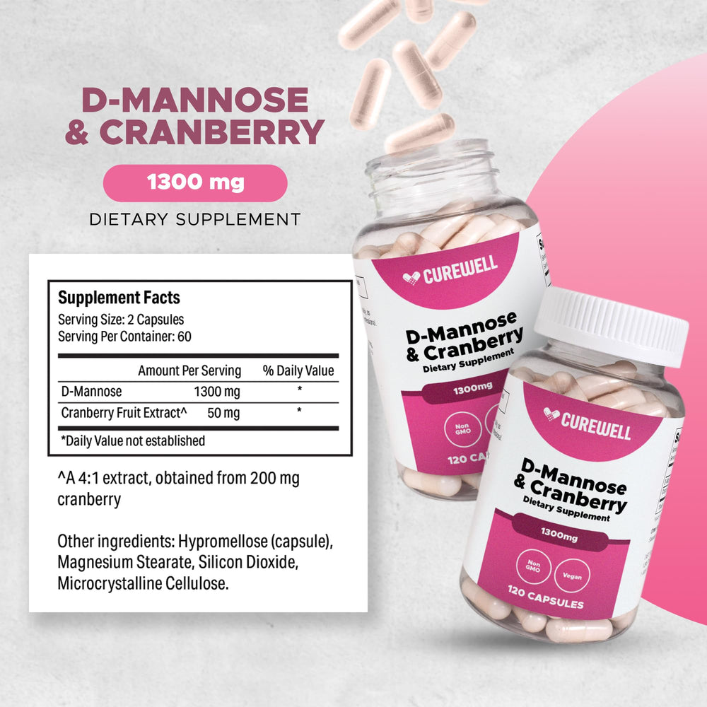 CUREWELL D-Mannose Cranberry capsules ready for everyday intake