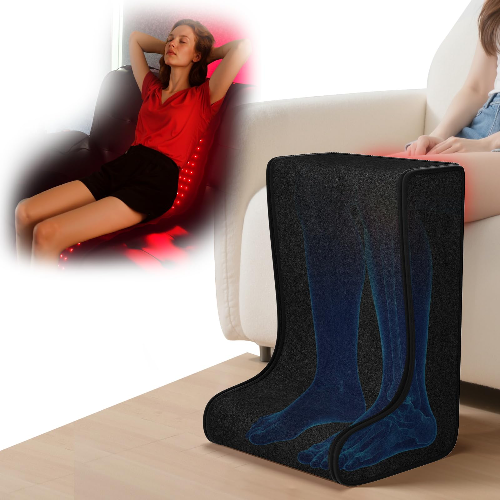 Cutiskrave foot therapy device delivering targeted red light for foot relief and leg comfort.