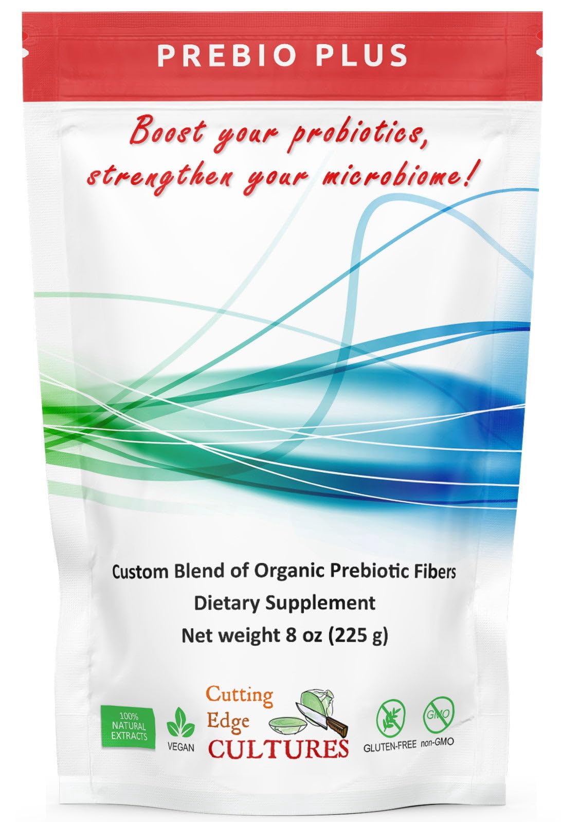 Cutting Edge Cultures Prebio Plus scoop in smoothie for a subtle sweetness boost.