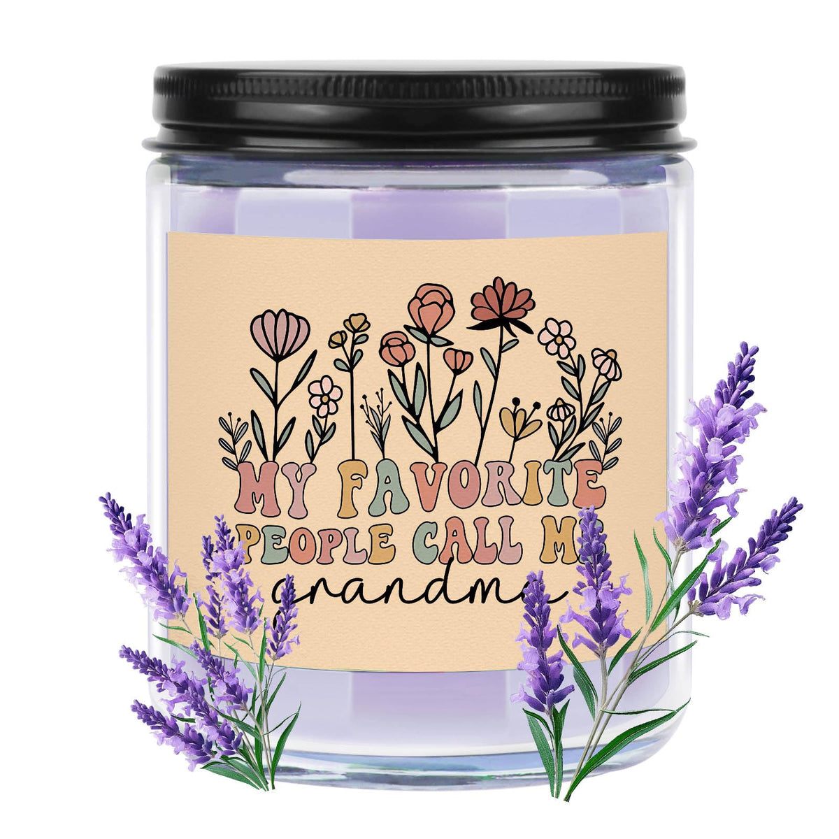 CWEGSJ Grandma candle label close-up with lavender aroma for relaxation