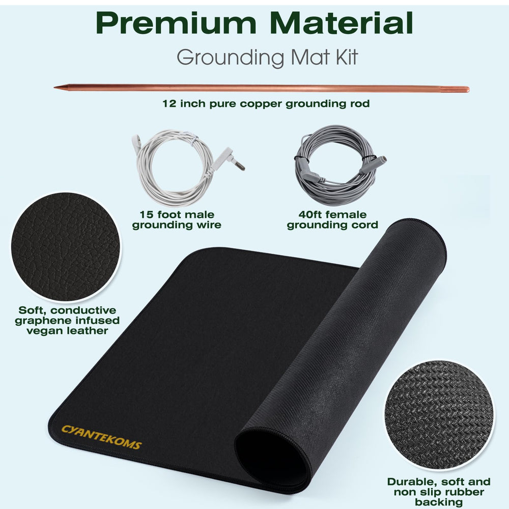 CYANTEKOMS 40ft grounding cord connected to mat for easy earth grounding.