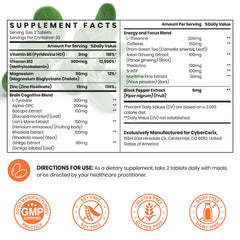 CyberCerix 17-in-1 tablets close-up showing focus-ready formula.