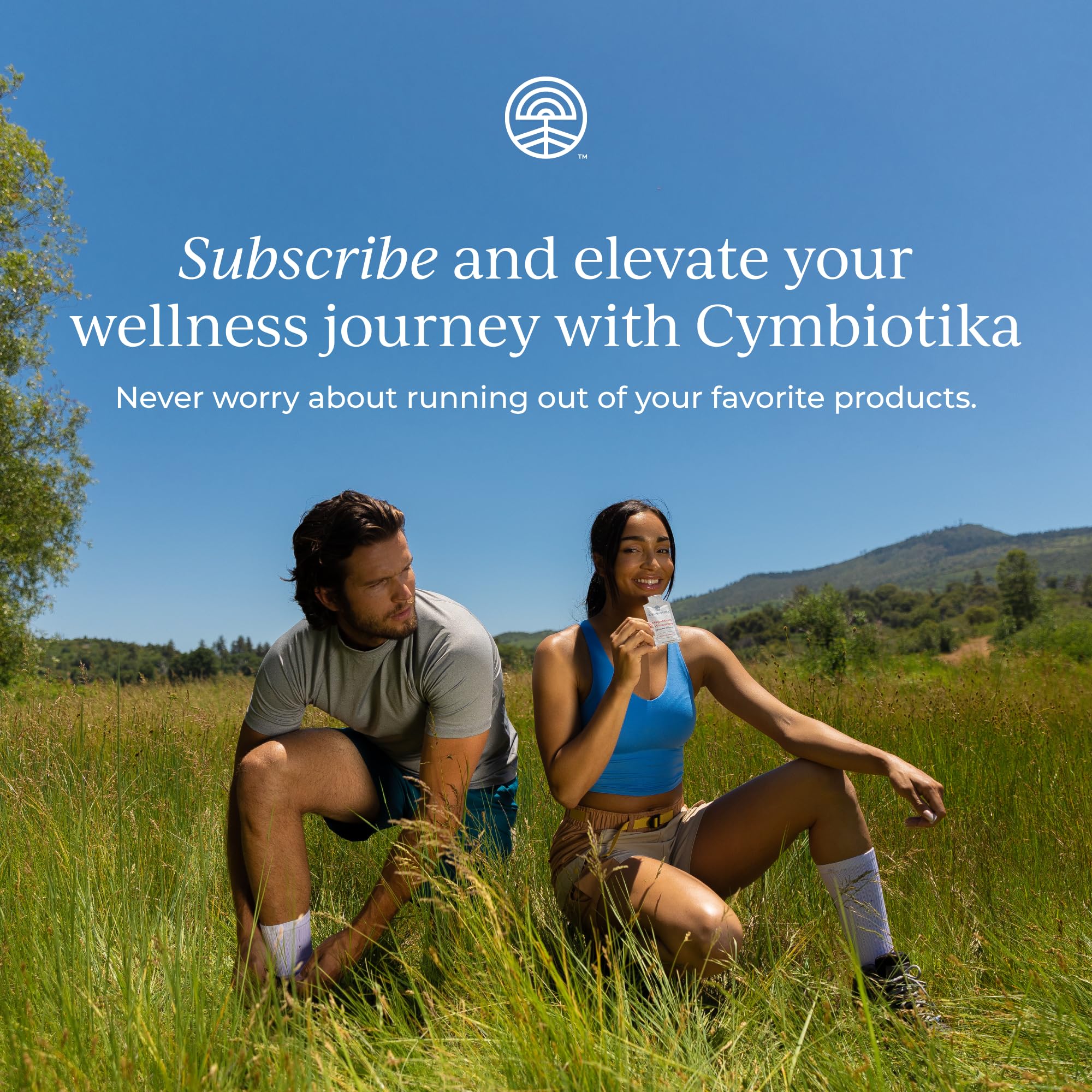 CYMBIOTIKA bottle label promo signals quality and trust.