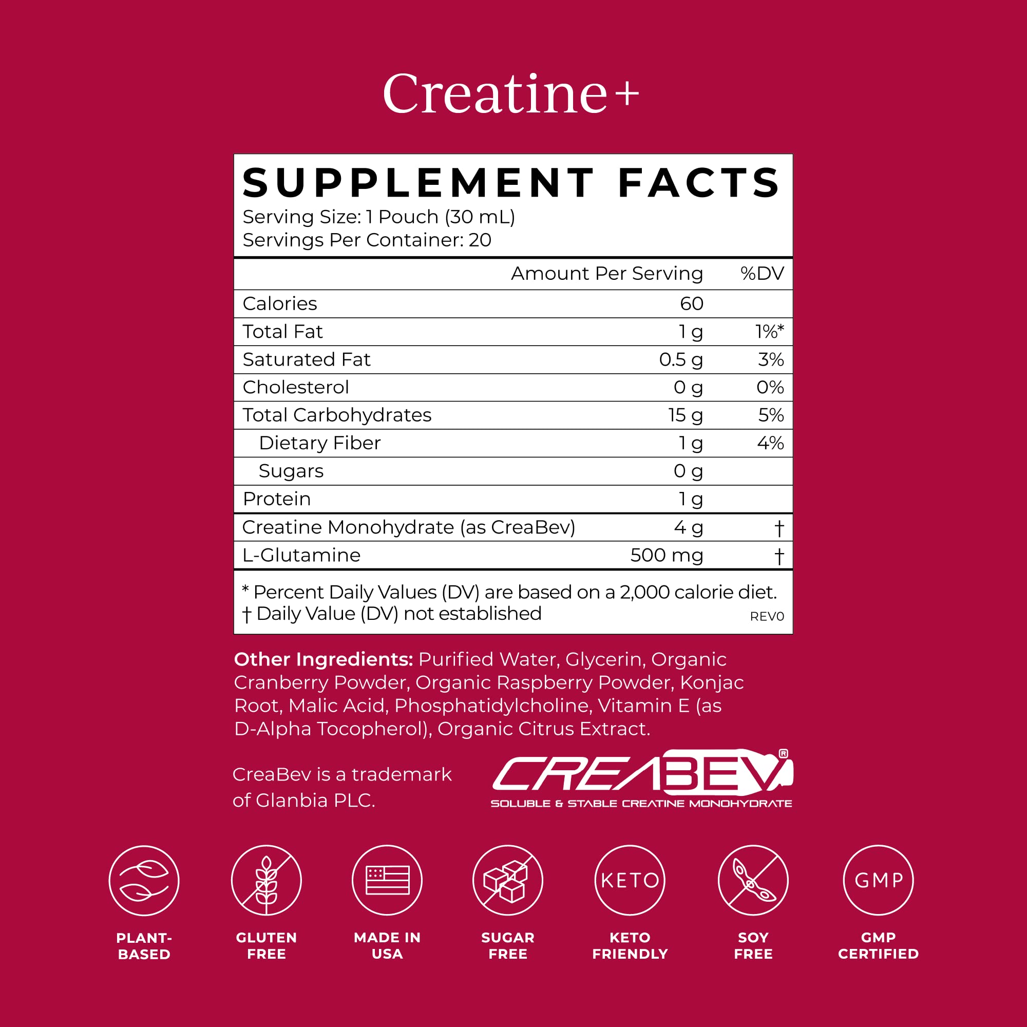 CYMBIOTIKA Creatine+ glutamine ingredients close-up